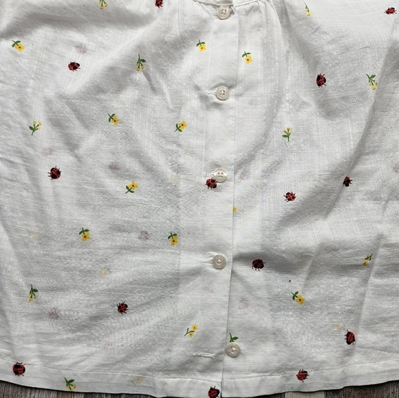 ModCloth Women's Large Blouse Button Front Ladybug Yellow Flowers - Picture 2 of 5